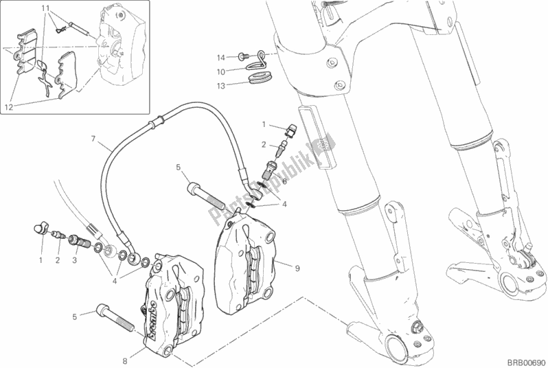 Tutte le parti per il Sistema Frenante Anteriore del Ducati Diavel 1260 Thailand 2020